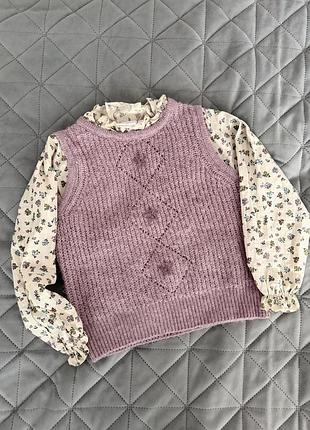 Кофта/джемпер/светр від zara 98 p з імітацією блузи,дуже красива