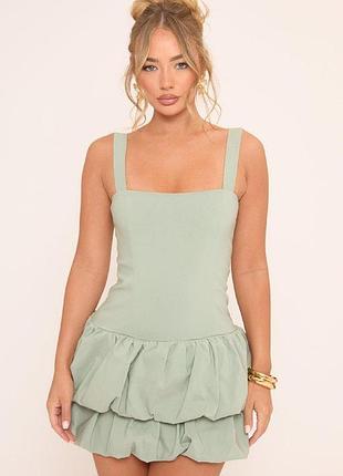 Оливкова сукня ego prettylittlething з пишною спідницею розмір uk6(xs-s)