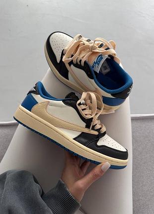 Кросівки nike air jordan retro 1 x travis scott  black / blue premium