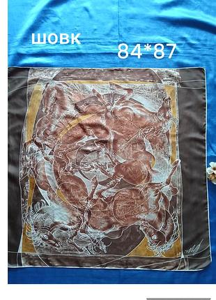 Шелк, винтажный платок, 90 те, картина, 84*87