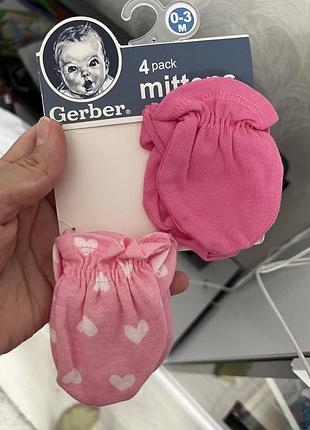 Дитячі рукавички-царапки gerber для дівчаток, 2 пари, рожеві