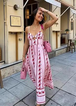 Сукня , плаття ,сарафан zara , преміум колекція xs, новий , прошва , рожевий , вишивка , червоний