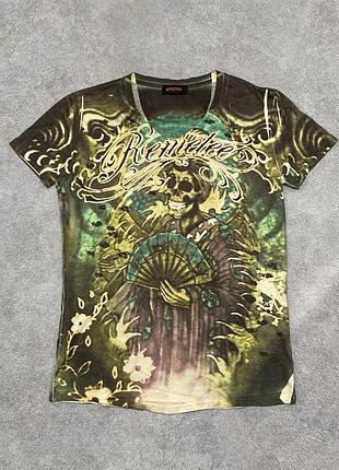 Винтажная футболка remetee by affliction y2k all over print / skulls