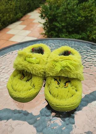 Дитячі мохнаті теплі домашні капці тапки grinch грінч з устілкою 14 см
