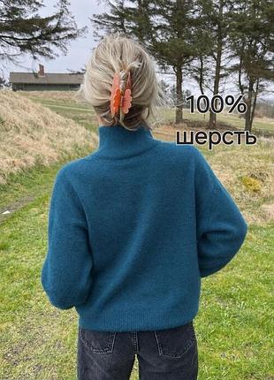 Бірюзовий светр із високим горлом uniqlo 100% вовна, розмір с, хс