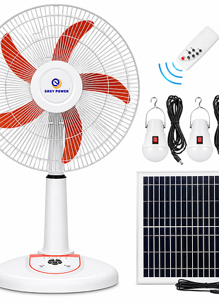 Аккумуляторный вентилятор easy power ep2916 с солнечной панелью, led лампами и пультом, 25 вт