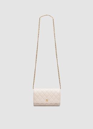 💎 chanel classic wallet on chain quilted caviar beige/gold 19 х 12 х 4 см (гладкая кожа)