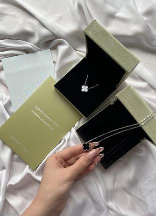 Комплект для жінок van cleef & arpels з підвіскою та браслетом, сріблястий з чорним оніксом