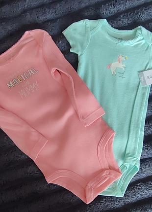 Боді для дівчаток carter's, комплект 2 шт., рожевий та м'ятний, 9-10 місяців