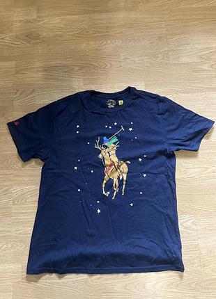 Чоловіча футболка polo синя з оленем