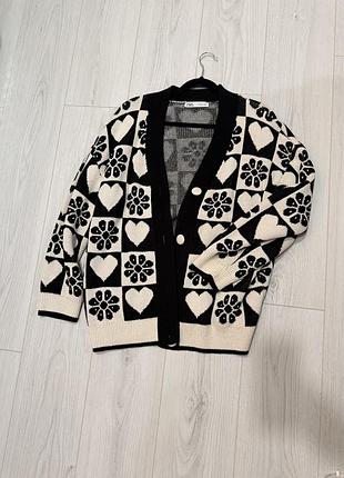 Жіночий кардиган zara чорно-білий з візерунком
