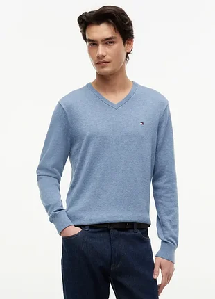 Голубой хлопковый пуловер tommy hilfiger оригинал, размер m/l (идеальное состояние)