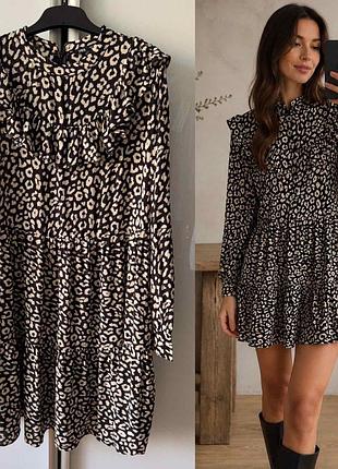 Коротка жіноча сукня zara зара леопардова s/m віскоза
