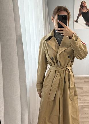 Тренч плащ zara з смужками лампасами кемел пісочний карамельний