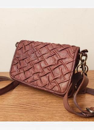 Сумка жіноча taschendieb wien коричнева шкіряна через плече варена шкіра
