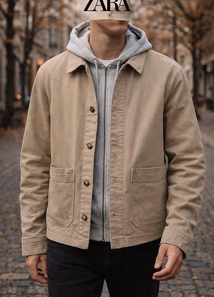 Котоновий піджак чоловічий zara овершот пісочний бежевий (розмір xl)