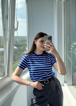 Синя бавовняна футболка в смужку polo ralph lauren xs