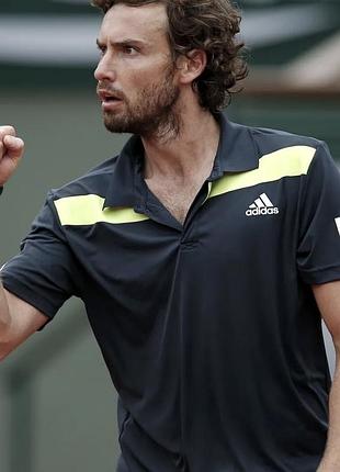 Спортивна футболка поло чоловіча adidas дихаюча оверсайз великий розмір чорна з жовтим
