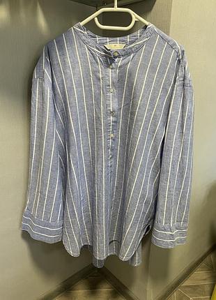 Сорочка жіноча h&m льон котон блакитна в смужку розмір l