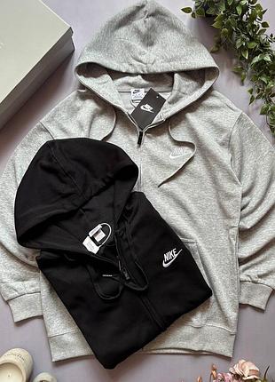 Худі чоловіче nike на блискавці, бавовна, сірий та чорний