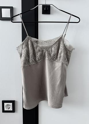 Пеньюар майка anne klein бежевий, шовковий з мереживом