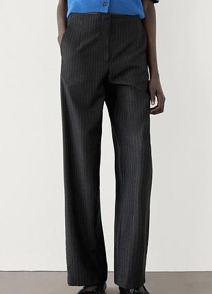 Брюки жіночі massimo dutti шерстяні прямі широкі в смужку темно-сірі