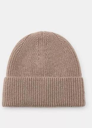 Бежевая вязаная шапка бини из совмещенной шерсти zara