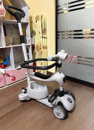 Самокат-беговел scooters basket 3in1 k619 з батьківською ручкою, музикою та підсвіткою