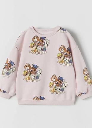 Кофта для дівчинки zara рожева з принтом щенячий патруль 4-5 років 110 см