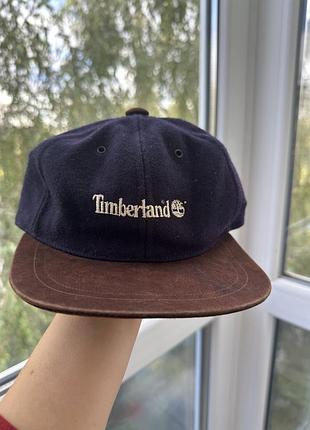 Бейсболка вінтаж чоловіча timberland, вовна, синя з коричневим козирком