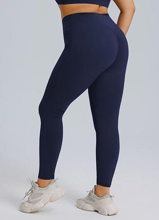Лосины плюс сайз спортивные 90339 s-3xl темно-синие эластичные высокая посадка с push up эффектом облегающие удобные на тренировки на йогу фитнес бег