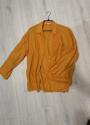 Лляна сорочка zara помаранчевого кольору xl