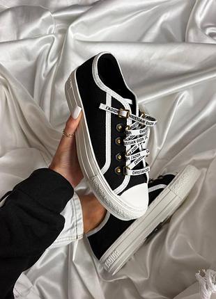 Dior walk'n'dior low-top black | жіночі кеди чорні текстильні | 37–41