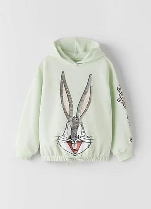 Кофта для дівчинки zara із зайцем bugs bunny, розмір 122 см, м'ятна