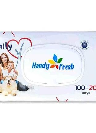 Влажные салфетки 120шт клапан family (белая) тм handy fresh