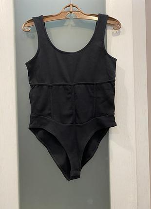 Черный, натуральный боди- майка в рубчик из хлопка river island