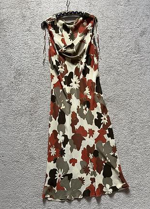 Вінтажна шовкова максі-сукня hennes (h&m) з вирізом водоспад / 100% шовк