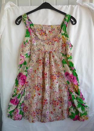 Сукня туніка в квітковий принт h&m the garden collection, 100% біо-бавовна, розмір l (42)