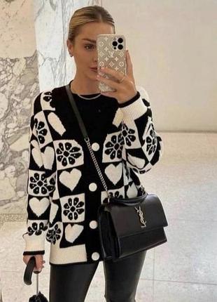 Жіночий кардиган zara чорно-білий з візерунком