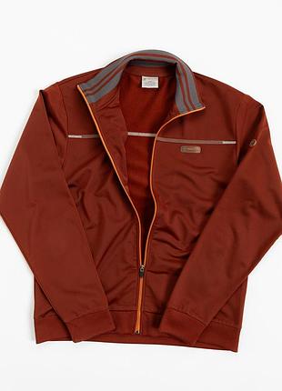 Чоловіча, спортивна куртка, олімпійка timberland насиченого, коричневого кольору. модель має комір-стійку, повну застібку на блискавку, довгі рукави