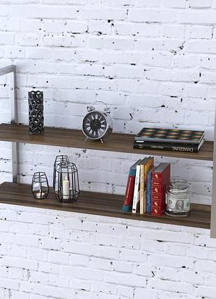 Настінна полиця loft design pl-2-18 орех модена 112 см металева полиця з дсп для книг