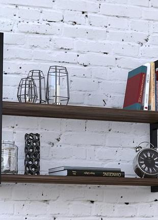 Настенная полка loft design pl-2-18 орех модена 92 см черный металл, лдсп 18 мм, глубина 30 см