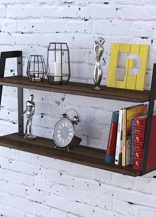 Полка настенная loft design pl-5 орех модена, 2 полки, 680x200 мм, металл+дсп