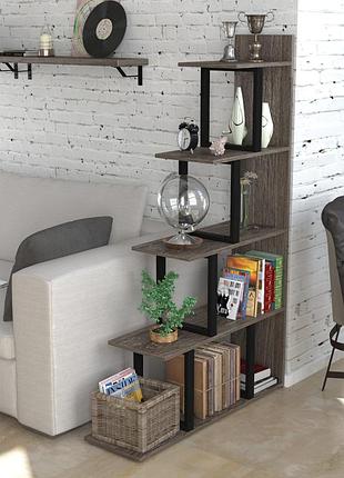 Стелаж-перегородка loft design l-160 дуб палена, металевий, лдсп 18 мм, чорний каркас