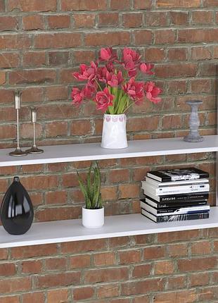 Настінна полиця loft design pl-2-18 біла 112 см, глибина 30 см, метал 25х25, дсп