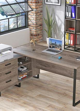 Стол руководителя loft design нотариус дуб палена, офисный стол с металлическими опорами и тумбой, столешница 36 мм