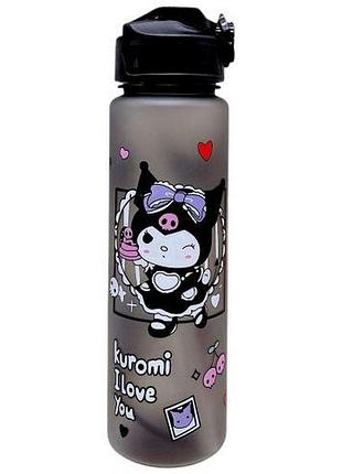Пляшка для води "sanrio: kuromi" місткість: 750 мл, пластикова, трубочка, ремінець, у пакеті (чорний)