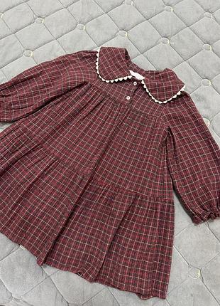Сукня zara, темно бордового кольору у клітинку, 110 см