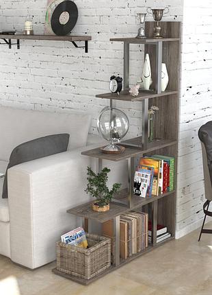 Стелаж-перегородка loft design l-160 дуб палена / сріблястий металевий каркас, лдсп 18 мм, регульовані ніжки, для дому та офісу