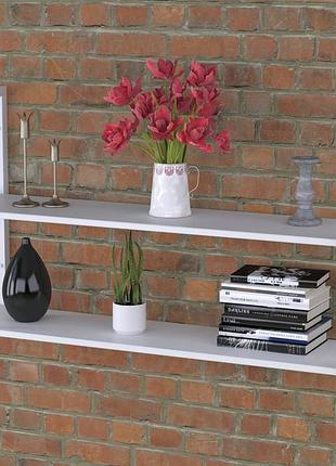 Настінна полиця loft design pl-2-18 біла 112 см, полиця для книг та декору, метал 25х25 мм, дсп 18 мм